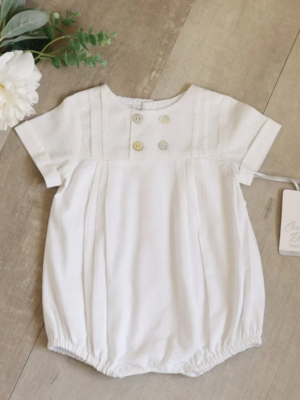 White Cotton Linen Creeper Bubble Feltman Brothers/Carriage Boutique 6M NWT